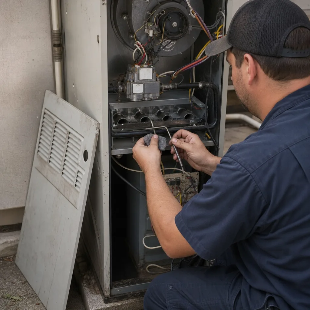 HVAC technician performing professional furnace repair and maintenance